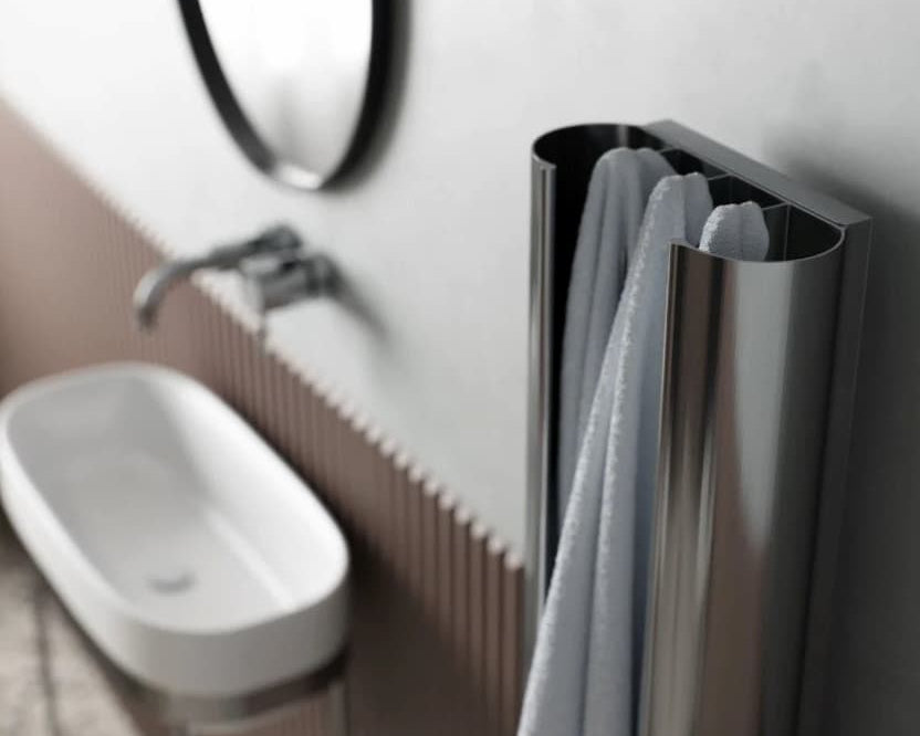 Loop polished pewter on wall